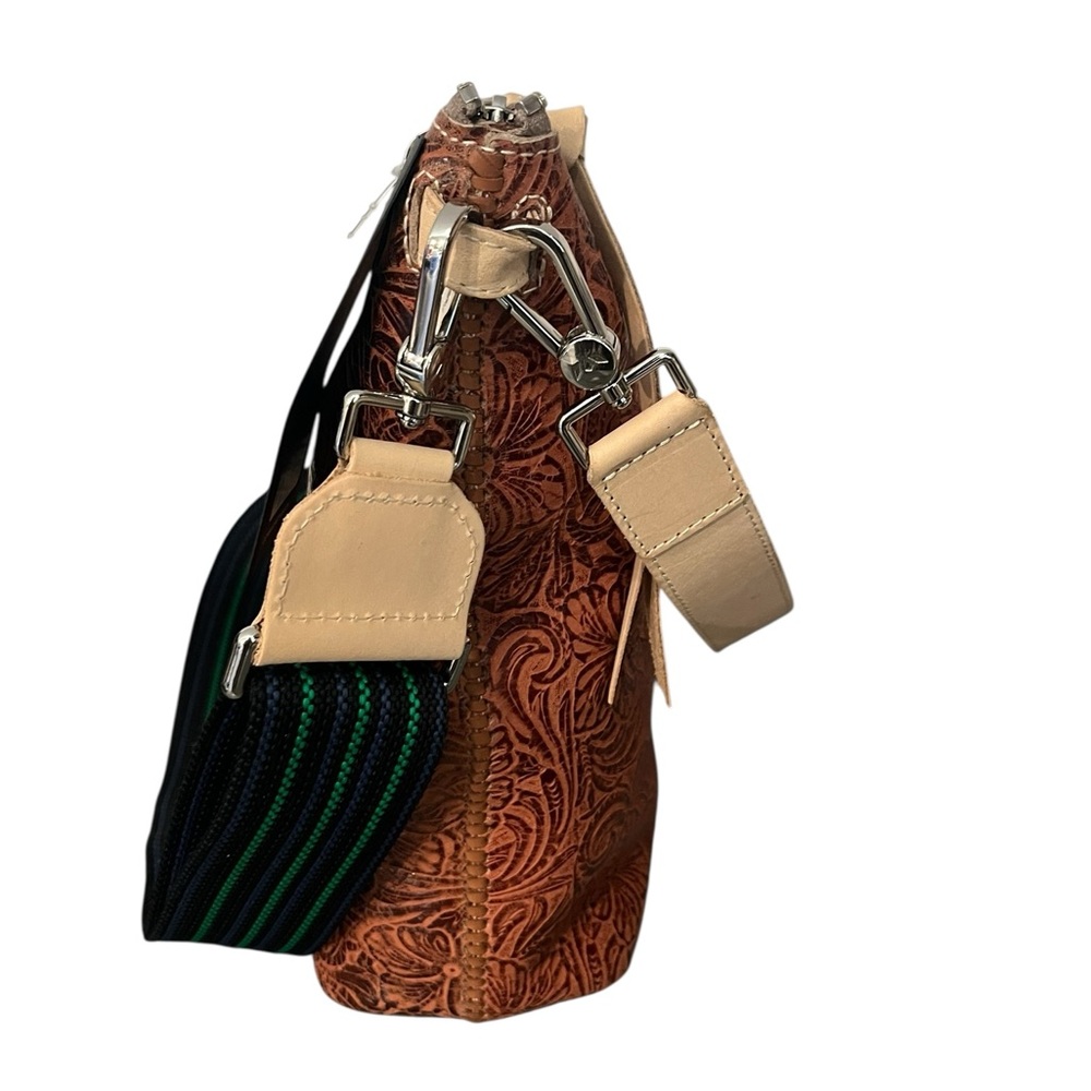 Consuela Brown Tooled Leather Sally Hobo Crossbody with leather & woven straps - Picture 5 of 14